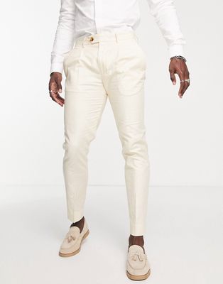 Selected Homme slim fit suit pants in white linen mix