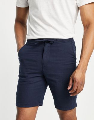 Selected Homme slim linen mix shorts in navy