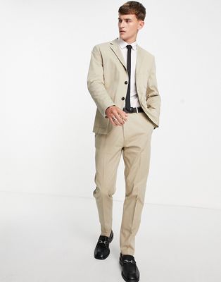 Selected Homme slim tapered suit pants in beige-Neutral