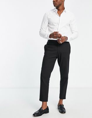 Selected Homme smart pants in cropped tapered fit with elasticated waist in black