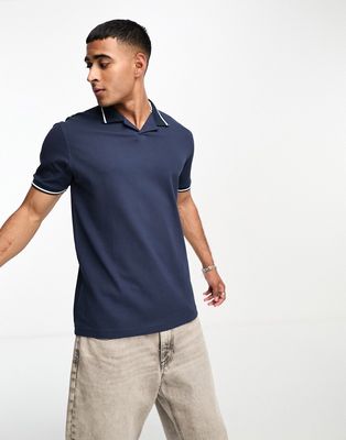 Selected Homme split neck polo in navy