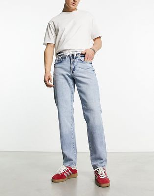 Selected Homme straight fit jeans in light wash-Blue