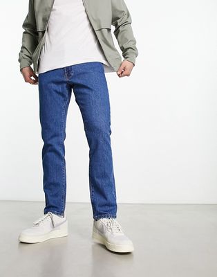 Selected Homme straight fit jeans in mid wash-Blue