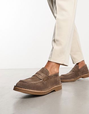 Selected Homme suede loafers in taupe-Neutral