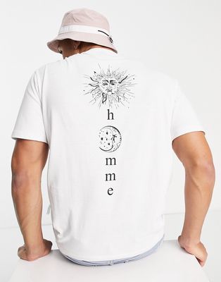 Selected Homme sun & moon back print T-shirt in white