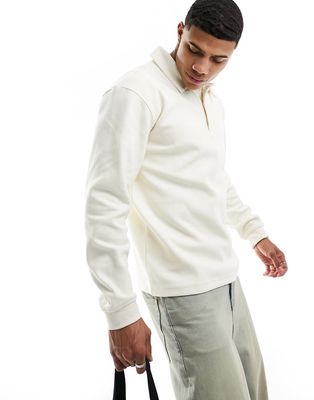 Selected Homme sweat long sleeve polo in ecru-Neutral
