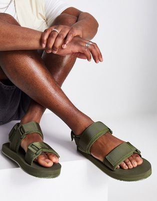 Selected Homme technical strap sandals in khaki green-Black