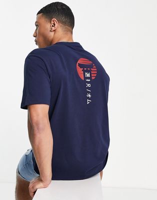 Selected Homme temple back print T-shirt in navy