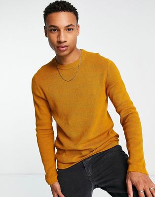 Selected Homme textured crew neck sweater in mustard-Yellow