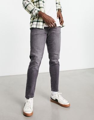 Selected Homme Toby slim fit tapered jeans in washed gray-Blue