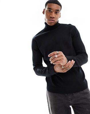 Selected Homme turtle neck knit sweater in black