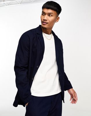 Selected Homme washed cotton suit jacket in dark indigo blue
