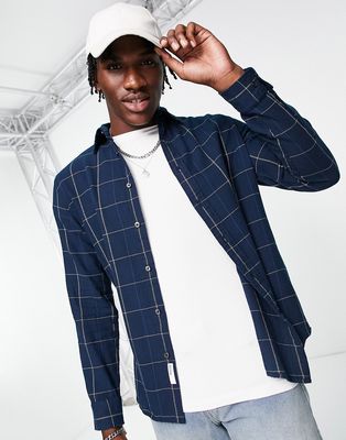 Selected Homme windowpane twill check shirt in navy