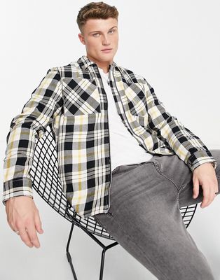 Selected Homme zip overshirt in cream and black check-Neutral