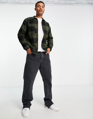 Selected Homme zip overshirt in khaki buffalo plaid-Green
