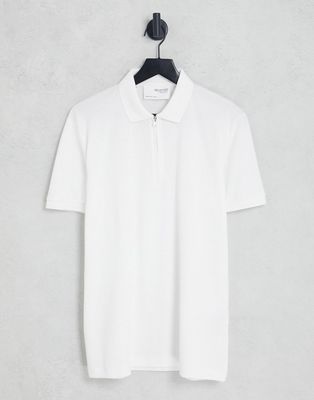 Selected Homme zip polo in white