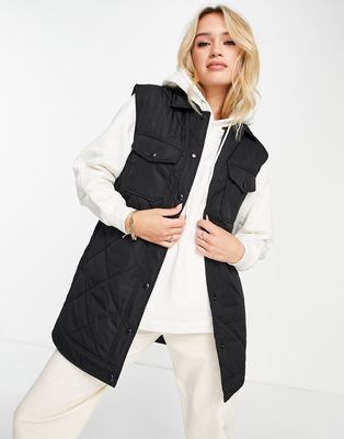 Selected longline quilted vest in black