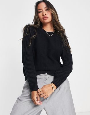 Selected Sira chunky knit crew neck sweater in black