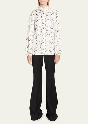 Selene Floral-Print Silk Collared Shirt
