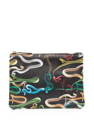 Seletti snake-print zip-up wash bag set - Black