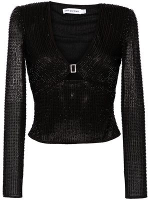 Self-Portrait bead-embellished cropped blouse - Black