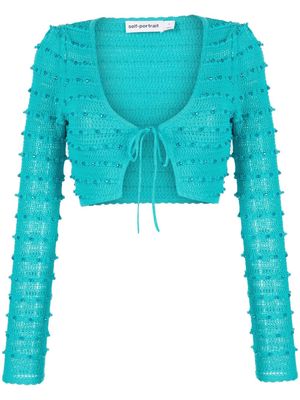 Self-Portrait beaded knitted cardigan - Green
