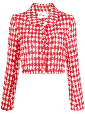 Self-Portrait boucle check-pattern cropped jacket - Red