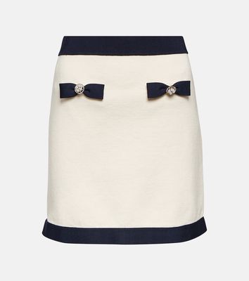 Self-Portrait Bow-detail cotton and wool-blend miniskirt