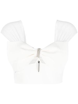 Self-Portrait bow-detail crepe cropped top - White
