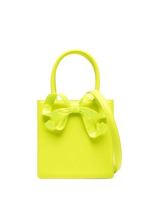 Self-Portrait bow-detail leather tote bag - Yellow