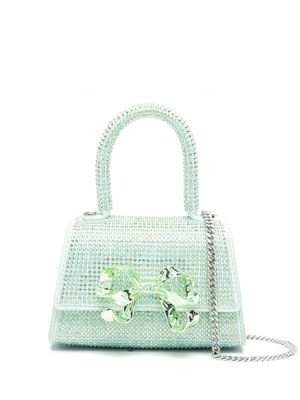 Self-Portrait bow-detailed mini tote bag - Green