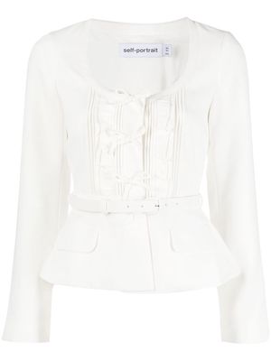 Self-Portrait bow-detailing belted crepe blouse - White