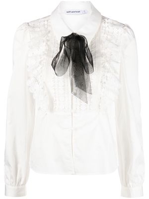 Self-Portrait bow-detailing lace shirt - White