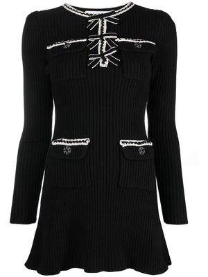 Self-Portrait bow-embellished knitted dress - Black