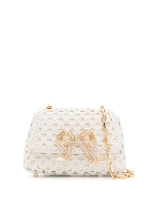 Self-Portrait bow-embellished woven leather crossbody bag - White