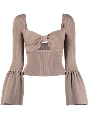 Self-Portrait bow knitted bustier top - Brown
