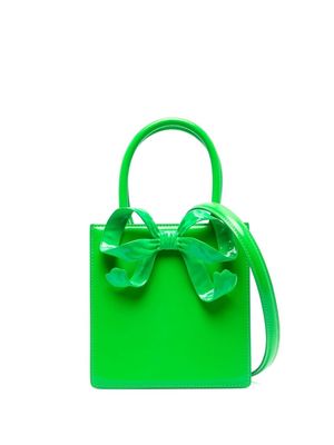 Self-Portrait Bow mini leather tote bag - Green