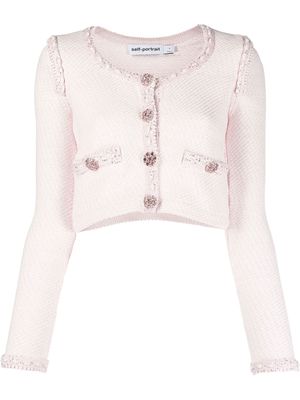 Self-Portrait braided-trim cropped cardigan - Pink