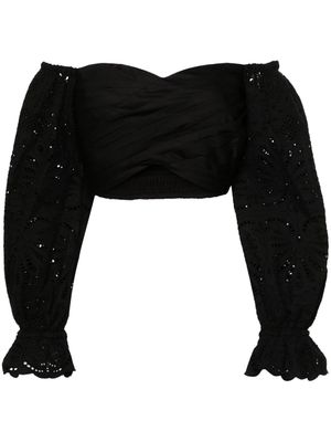 Self-Portrait broderie anglaise cropped blouse - Black