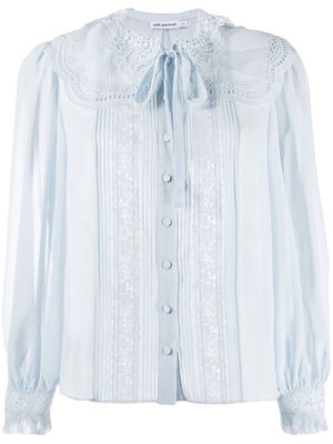 Self-Portrait broderie-collar shirt - Blue