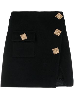 Self-Portrait button-embellished wool miniskirt - Black