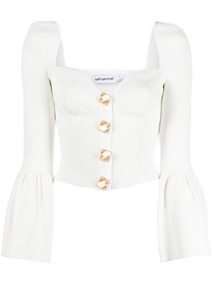 Self-Portrait button-front knitted top - White
