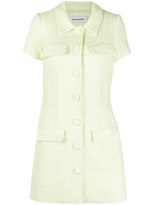 Self-Portrait buttoned bouclé minidress - Green