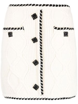 Self-Portrait Cable Knit button-embellished miniskirt - White
