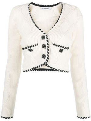 Self-Portrait Cable Knit cropped cardigan - White