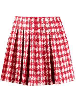 Self-Portrait check-bouclé pleated mini skirt - Red