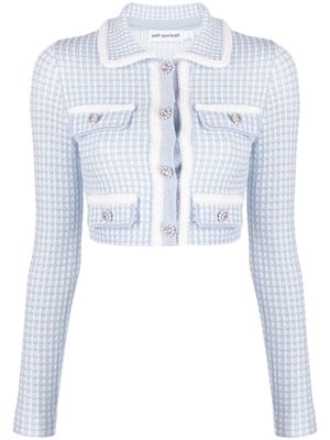 Self-Portrait checked cropped cardigan - Blue