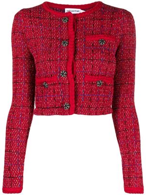 Self-Portrait contrast-stitch wool-blend cardigan - Red