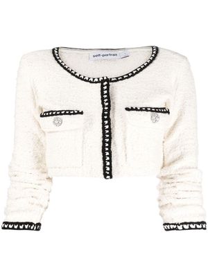 Self-Portrait contrasting-trim cropped cardigan - White
