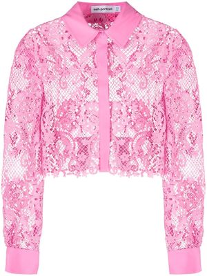 Self-Portrait corded-lace cropped shirt - Pink